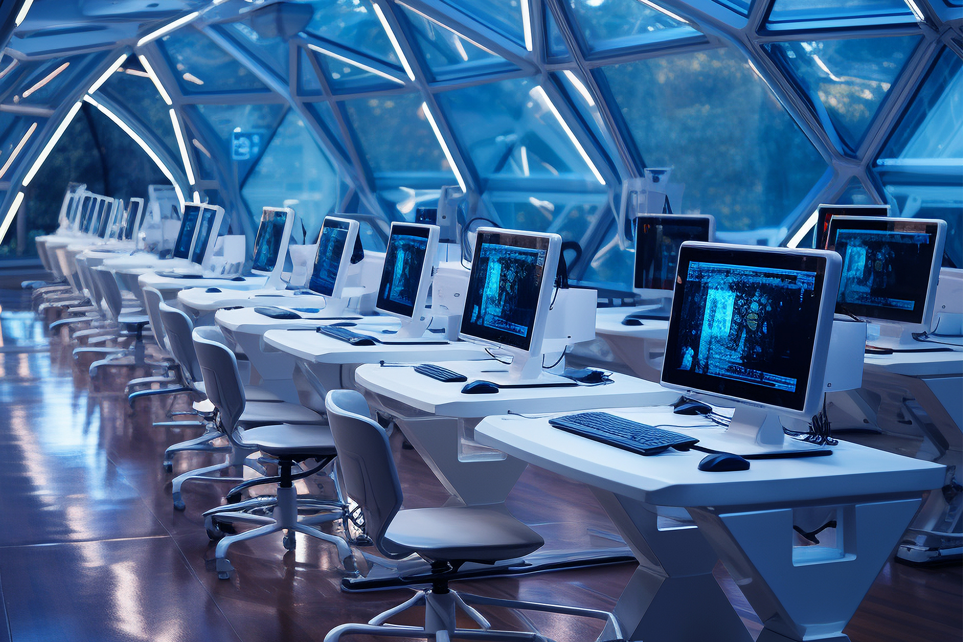 IT company employees at computers, illustrating changes in the labor market due to the introduction of AI.